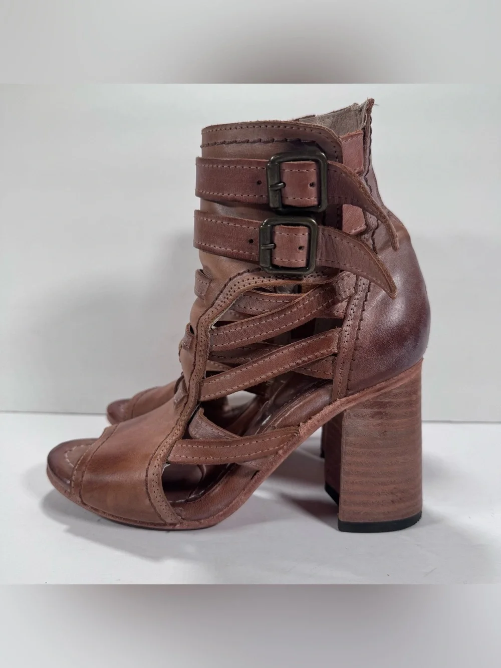 Freebird By Steven Tiara Tan Leather Chunky Block Heel Strappy Sandals Women 7